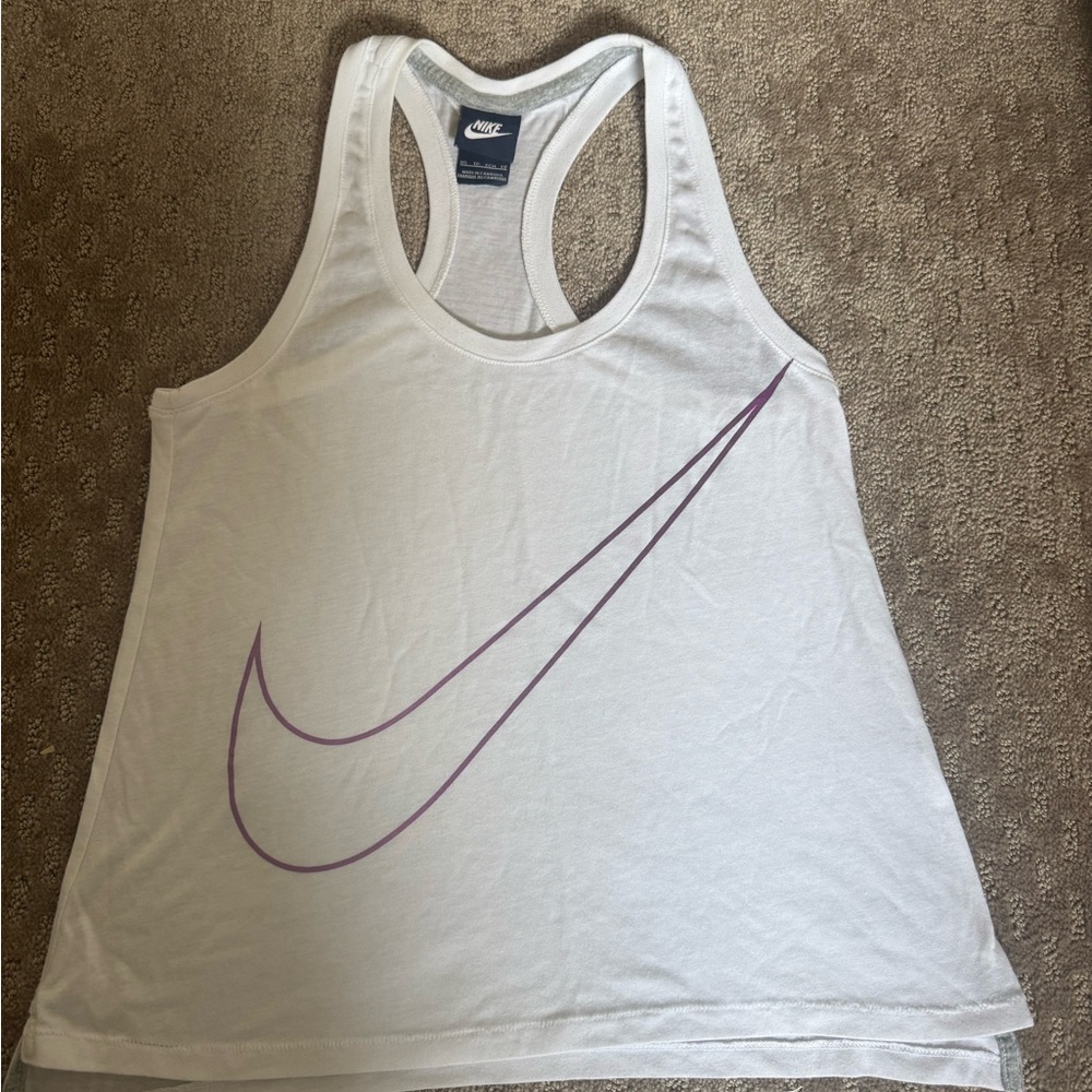 Nike Women's White Tank Top with Purple Swoosh